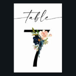 Numéro De Table Marine, Dusty Blue & Pink Floral Tableau Numéro 7<br><div class="desc">Habillez vos tables de mariage ou de fête avec votre carte de numéro de tableau bleu et rose marine,  numéro 7. Disponible également en nombre modifiable. Consultez notre collection pour les voir ici : https://www.zazzle.com/collections/navy_dusty_blue_pink_blush_floral_invitations-119375130976041409?rf=238937196885903396</div>