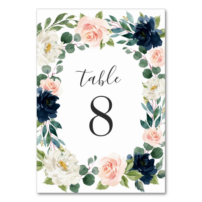 Numéro De Table Marine et Blush rose Floral Chic Aquarelle Mariage (Par défaut)
