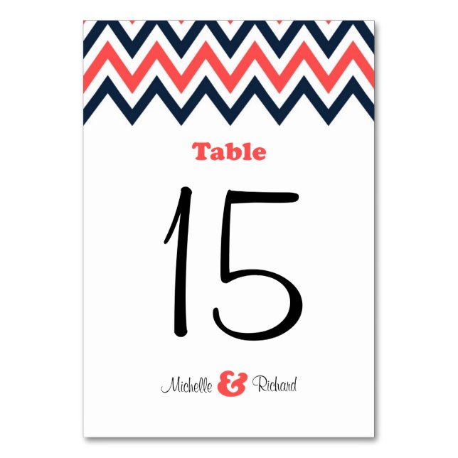 Numéro De Table Marine moderne et Coral Chevron & Lovebirds Mariag (Par défaut)