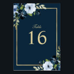 Numéro De Table marine moderne et mariage d'or<br><div class="desc">thème marine et or,  marine moderne et bleu clair mariage numéro de table floral.</div>
