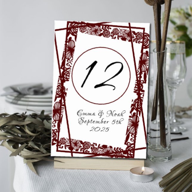 Numéro De Table Maroon Burgandy élégant et au travail ouvert (Créateur téléchargé)