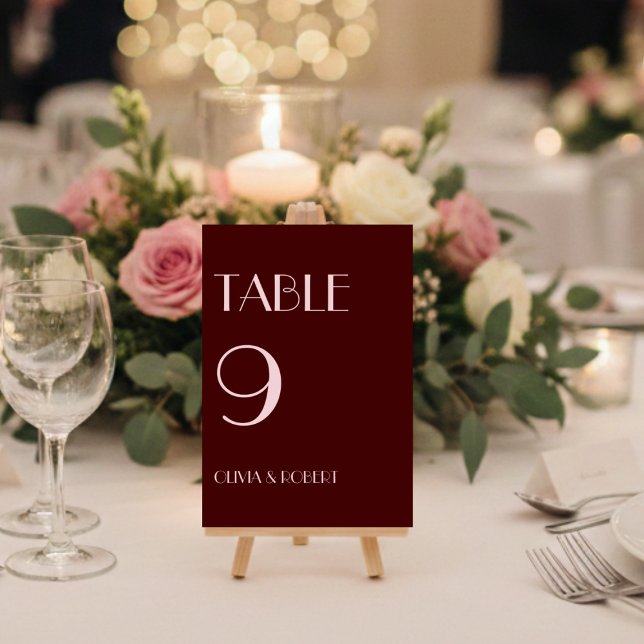 Numéro De Table Maroon et rose pâle moderne simple mariage (Créateur téléchargé)