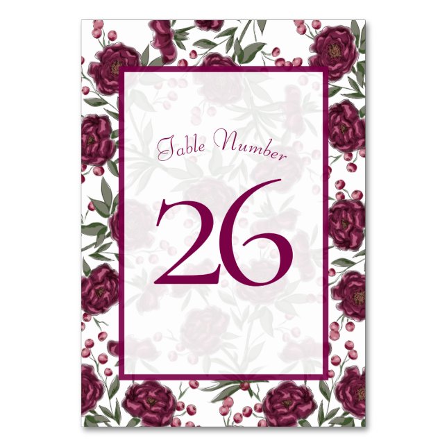 Numéro De Table Maroon Rose Wedding (Dos)