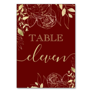 Numéro De Table Maroon rouge foncé et pivoine dorée Mariage floral