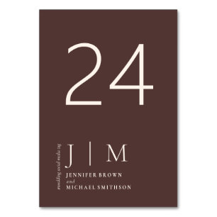 Numéro De Table Marron Chocolat Formel Élégant Série Mariage