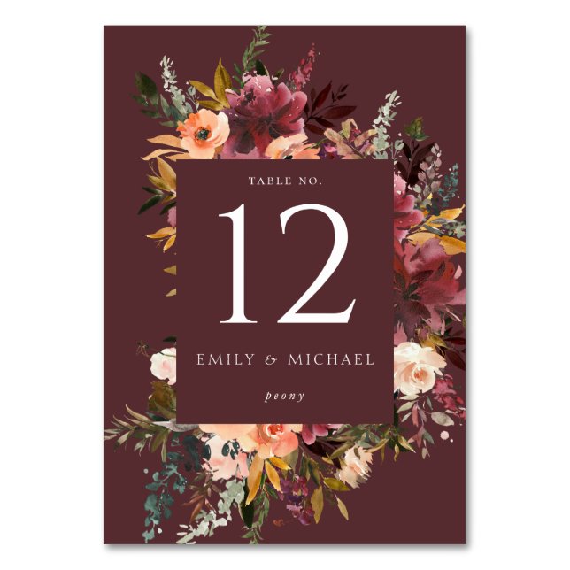 Numéro De Table Marsala Bourgogne Pêche Aquarelle Floral (Par défaut)