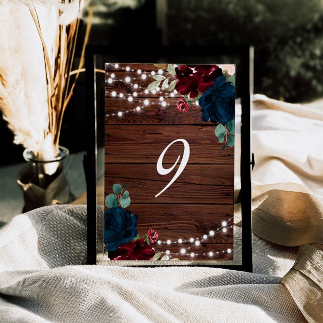 Numéro De Table Marsala & Fleurs de marine Bois rustique 9 Numéros (Créateur téléchargé)