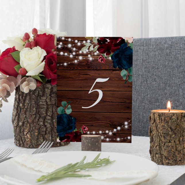 Numéro De Table Marsala & Fleurs de marine Bois rustique Table 5 M (Créateur téléchargé)