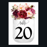 Numéro De Table Marsala Fleurs Mason Jar Mariage campagnard<br><div class="desc">Mason Jar avec aquarelle marsala design floral. Style boho romantique chic. Vous devez créer chaque numéro de table séparément. 1. Ajoutez le numéro de table à la conception. 2. Ajoutez à votre panier. 3. Répétez pour chaque numéro de table dont vous avez besoin. Pour les modifications supplémentaires (couleur de police,...</div>