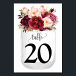 Numéro De Table Marsala Fleurs Mason Jar Mariage campagnard<br><div class="desc">Mason Jar avec aquarelle marsala design floral. Style boho romantique chic. Vous devez créer chaque numéro de table séparément. 1. Ajoutez le numéro de table à la conception. 2. Ajoutez à votre panier. 3. Répétez pour chaque numéro de table dont vous avez besoin. Pour les modifications supplémentaires (couleur de police,...</div>