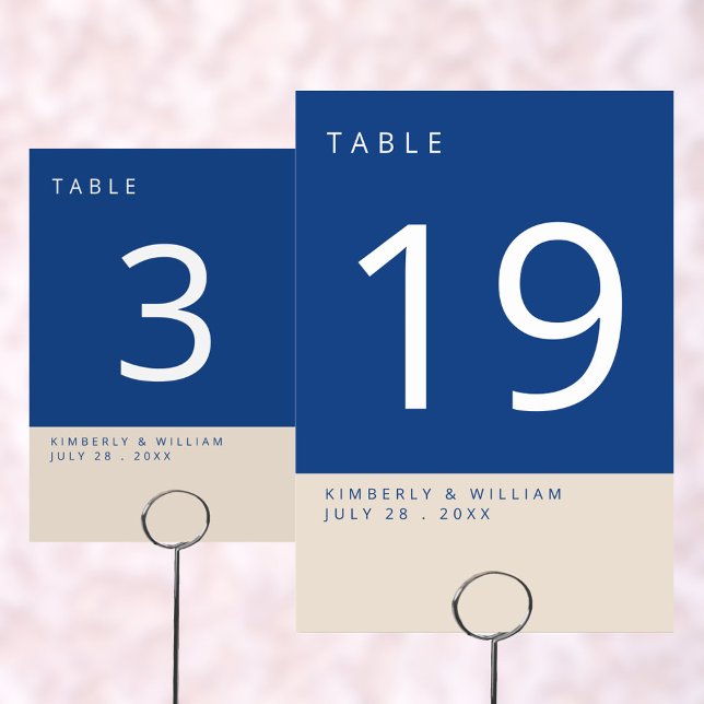 Numéro De Table Marseille Bleu Réception De Mariage Simple Moderne (Marseille Bleu Modern Wedding Table Number Cards)