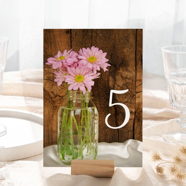 Numéro De Table Mason Jar Rose Daisies Grange Mariage Numéros de t (Créateur téléchargé)