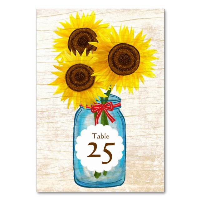 Numéro De Table Mason Jar & Sunflowers Mariage campagnard rustique (Par défaut)