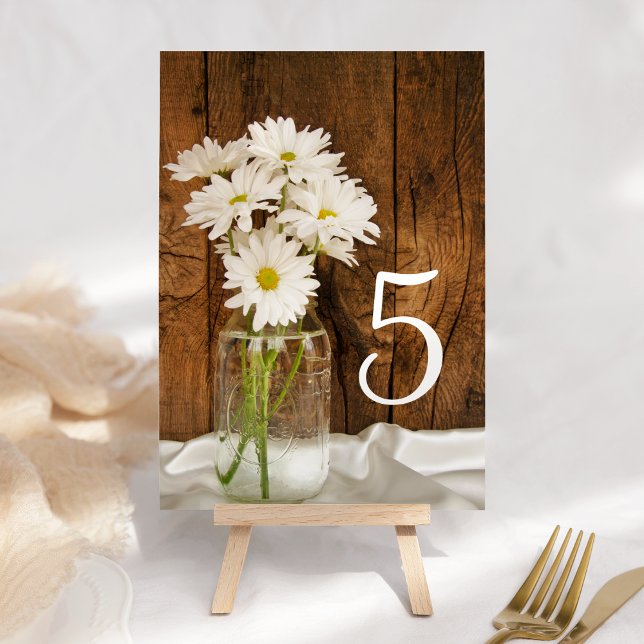 Numéro De Table Mason Jar White Daisies Barn Mariage Numéros de ta (Créateur téléchargé)