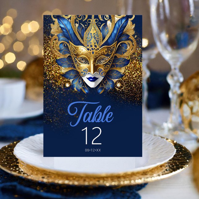 Numéro De Table Masquerade Masque Motif Blue Gold ID1031 (Créateur téléchargé)