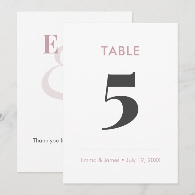 Numéro de table Mauve Minimaliste Ampersand |  (Devant / Derrière)