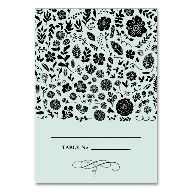 Numéro De Table Menthe | Black Floral Mariage Table Place Card (Par défaut)