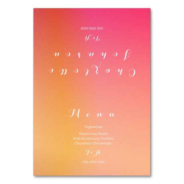 Numéro De Table Menu mariage Modern Sunset Ombre Nom (Par défaut)