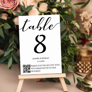 Numéro De Table menu minimaliste moderne mariage qr code et