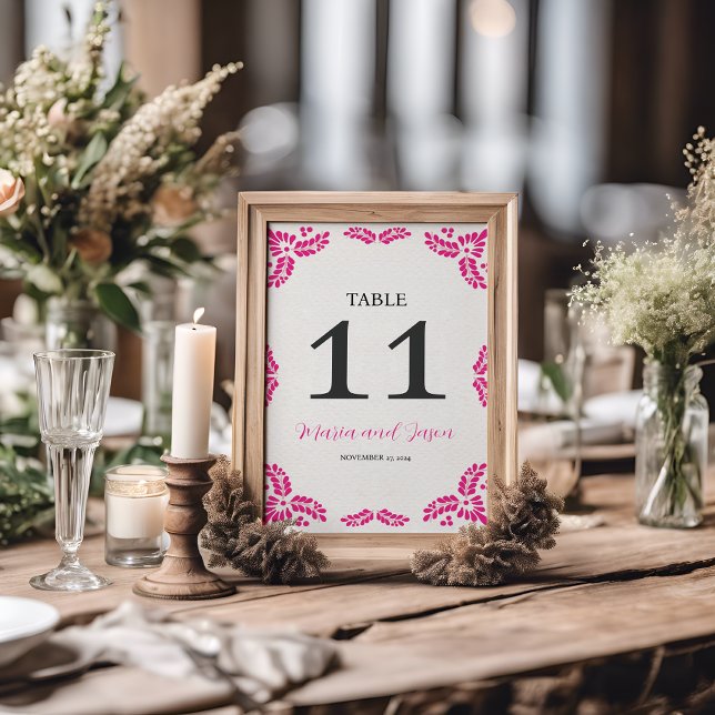 Numéro De Table Mexican Talavera Pink Floral Minimalist Wedding (Mexican Talavera Pink Floral Minimalist Wedding Table Number)