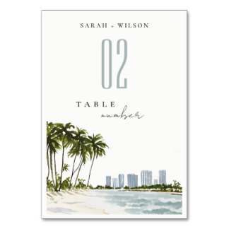 Numéro De Table Miami Florida Aquarelle Palm Mariage paysage