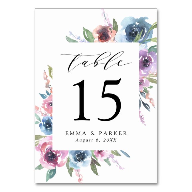 Numéro De Table Midnight Blooms | Fleurs de mariage violettes et b (Par défaut)