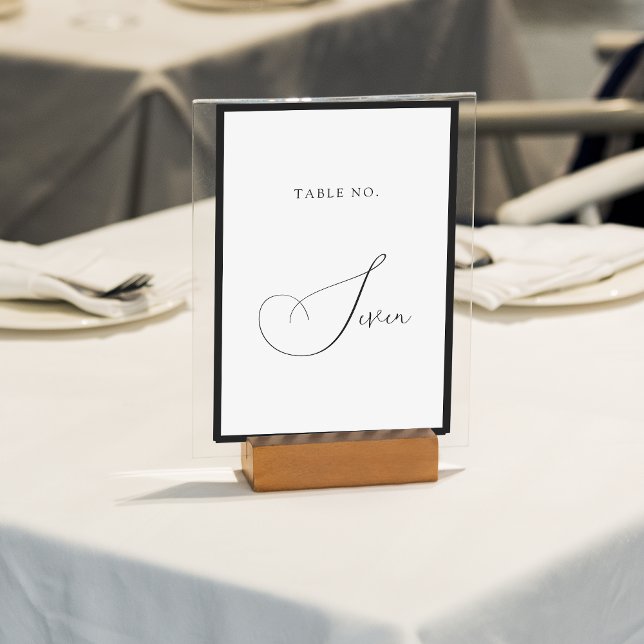 Numéro De Table Minimal Classy Black & White Border Script Wedding (Créateur téléchargé)
