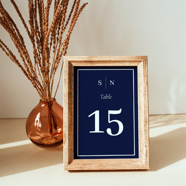 Numéro De Table Minimal et chic | Bleu de marine avec Mariage fron (Créateur téléchargé)