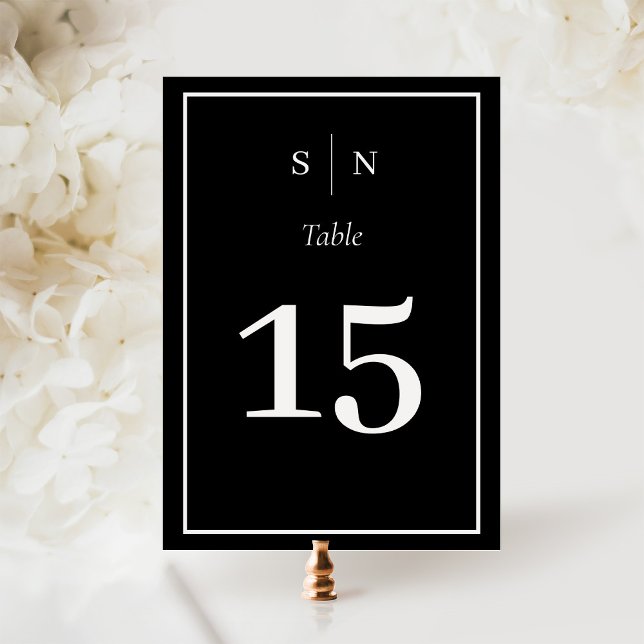 Numéro De Table Minimal et chic | Noir foncé avec Mariage frontali (A dark black minimalist wedding table number)