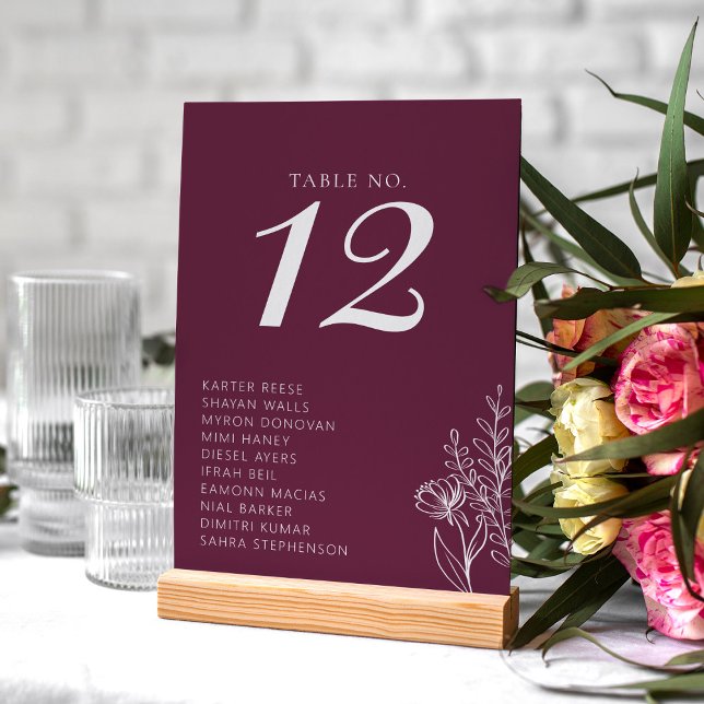 Numéro De Table Minimalist Burgundy Modern Classic Wedding Names (Créateur téléchargé)