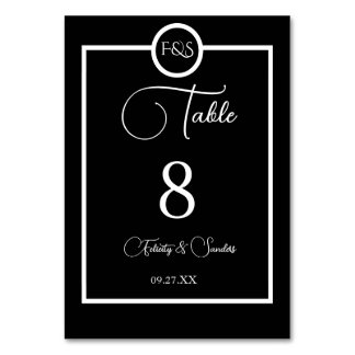Numéro De Table Minimalist Elegant Black & White Wedding