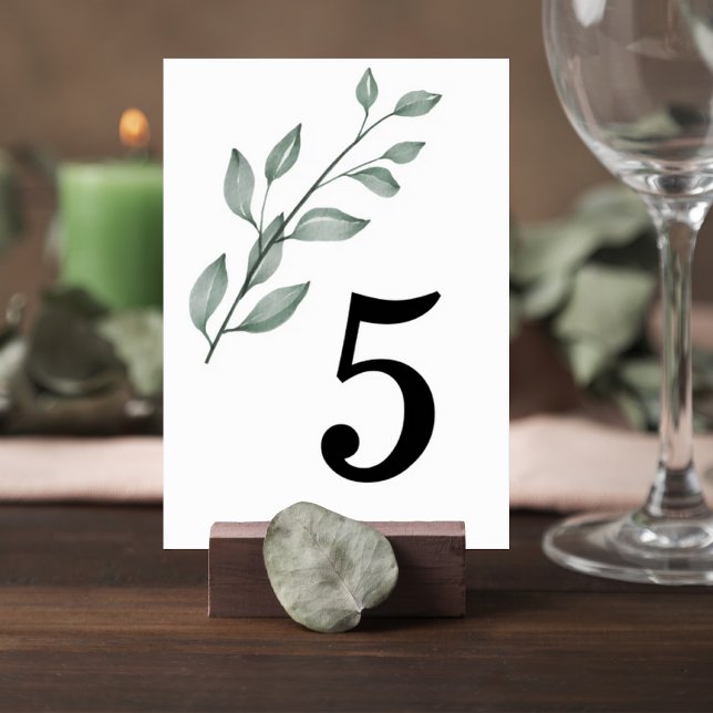 Numéro De Table Minimalist Greenery Wedding Table Number Card (Créateur téléchargé)