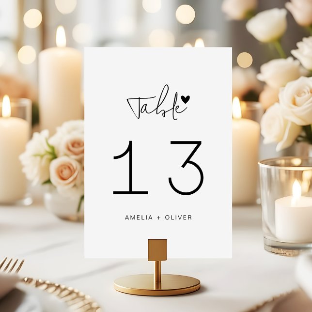 Numéro De Table Minimalist Script Heart Modern Wedding (Créateur téléchargé)