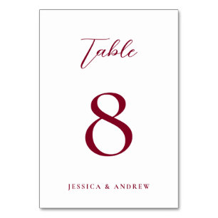Numéro De Table Minimaliste Bourgogne Rouge & Blanc Simple Mariage