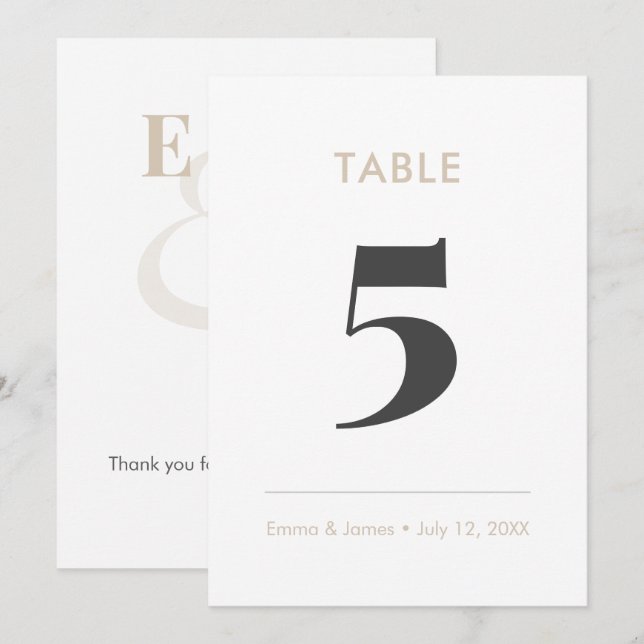 Numéro de table Minimaliste Champagne Ampersand (Devant / Derrière)
