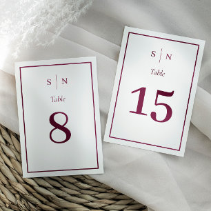 Numéro De Table Minimaliste Chic   Mariage Blanc et Bordeaux