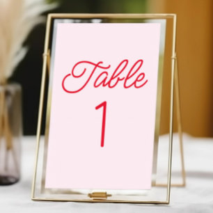 Numéro De Table minimaliste moderne rose et Mariage rouge