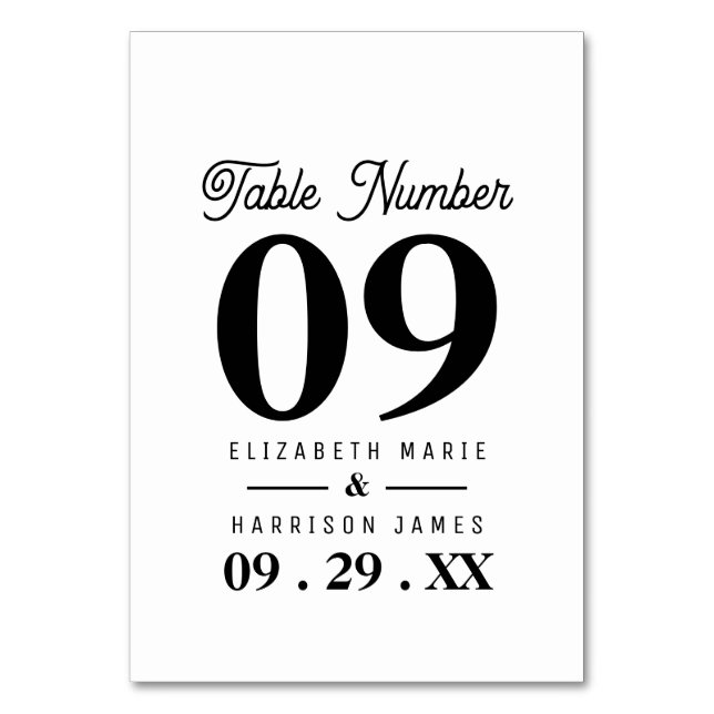 Numéro De Table Minimaliste - noir et blanc - Mariage (Par défaut)
