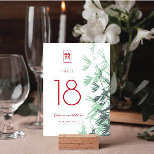 Numéro De Table Mint Vert Bambou Feuilles Double Mariage de bonheu