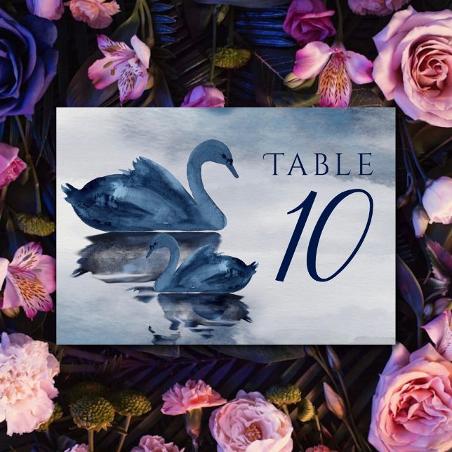 Numéro De Table Misty Reflections | Réception du cygne Dusty Blue  (Créateur téléchargé)