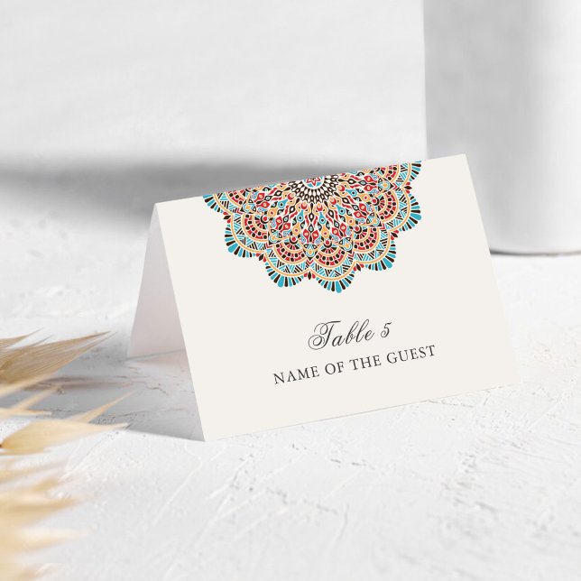 Numéro De Table Modern Artistic Motif Mandala Wedding Place Card (Créateur téléchargé)