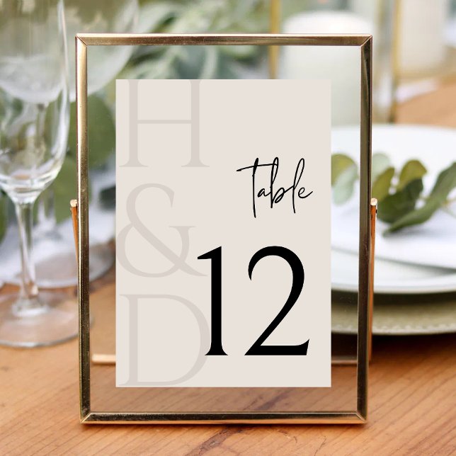 Numéro De Table Modern Black and Ivory Monogram Minimalist Wedding (Créateur téléchargé)