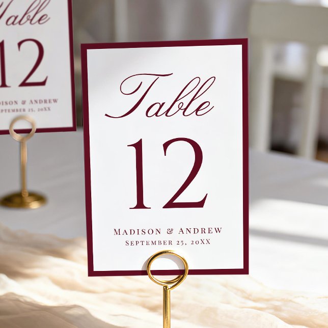 Numéro De Table Modern Burgundy Border Wedding (Créateur téléchargé)