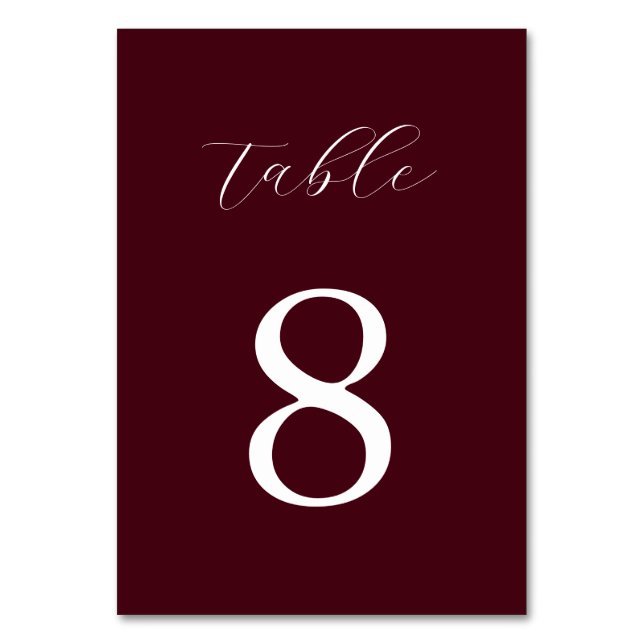 Numéro De Table Modern Burgundy Minimalist Wedding  (Par défaut)