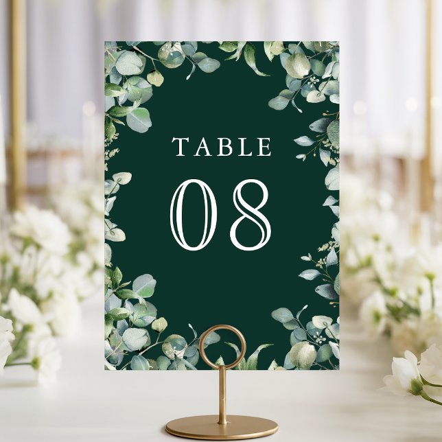 Numéro De Table Modern Eucalyptus Greenery Emerald Green Wedding (Créateur téléchargé)