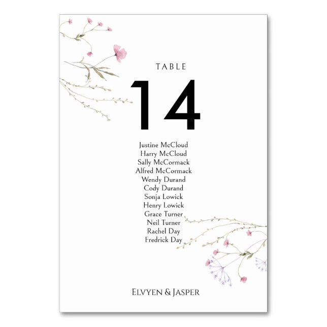 Numéro De Table Modern Floral Pink Wild Flower Seating Chart &  (Par défaut)