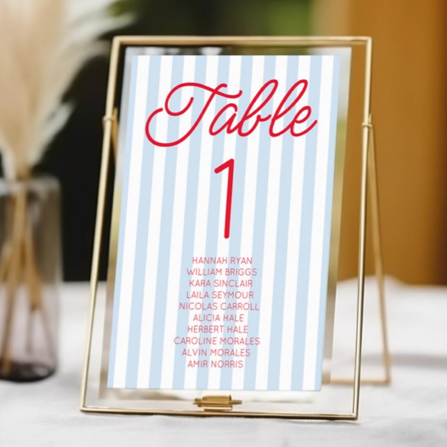Numéro De Table Modern Minimal Minimalist Blue Stripes Red Wedding (Créateur téléchargé)