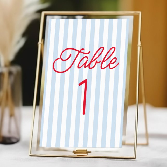 Numéro De Table Modern Minimal Minimalist Blue Stripes Red Wedding (Créateur téléchargé)