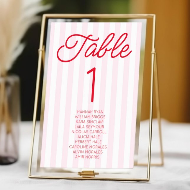 Numéro De Table Modern Minimal Minimalist Red Pink Stripes Wedding (Créateur téléchargé)