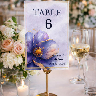 Numéro De Table Modern Minimalist Gold and Purple Wedding 